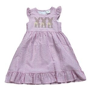 Pink Seersucker Dress with Bunny Embroidery Sketch Design